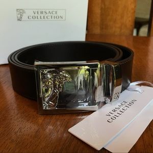 Brown Versace Collection Medusa Leather Belt